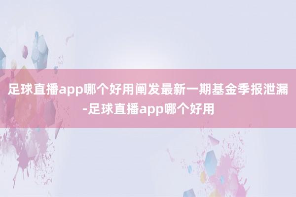 足球直播app哪个好用阐发最新一期基金季报泄漏-足球直播app哪个好用